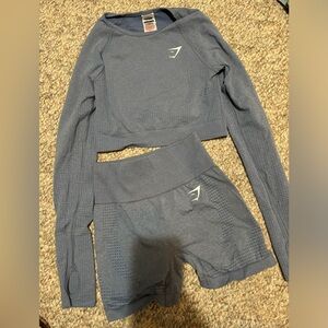Blue Long Sleeve Crop Top and Shorts Set- Gymshark